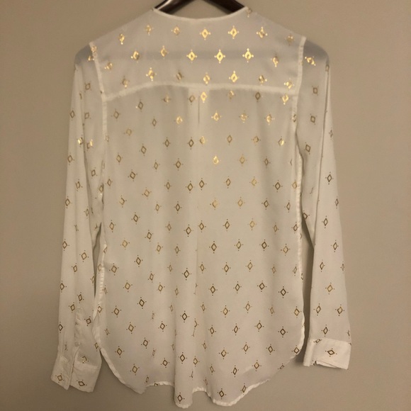 H&M White & Gold Blouse | Casual | Button Up - Picture 2 of 4